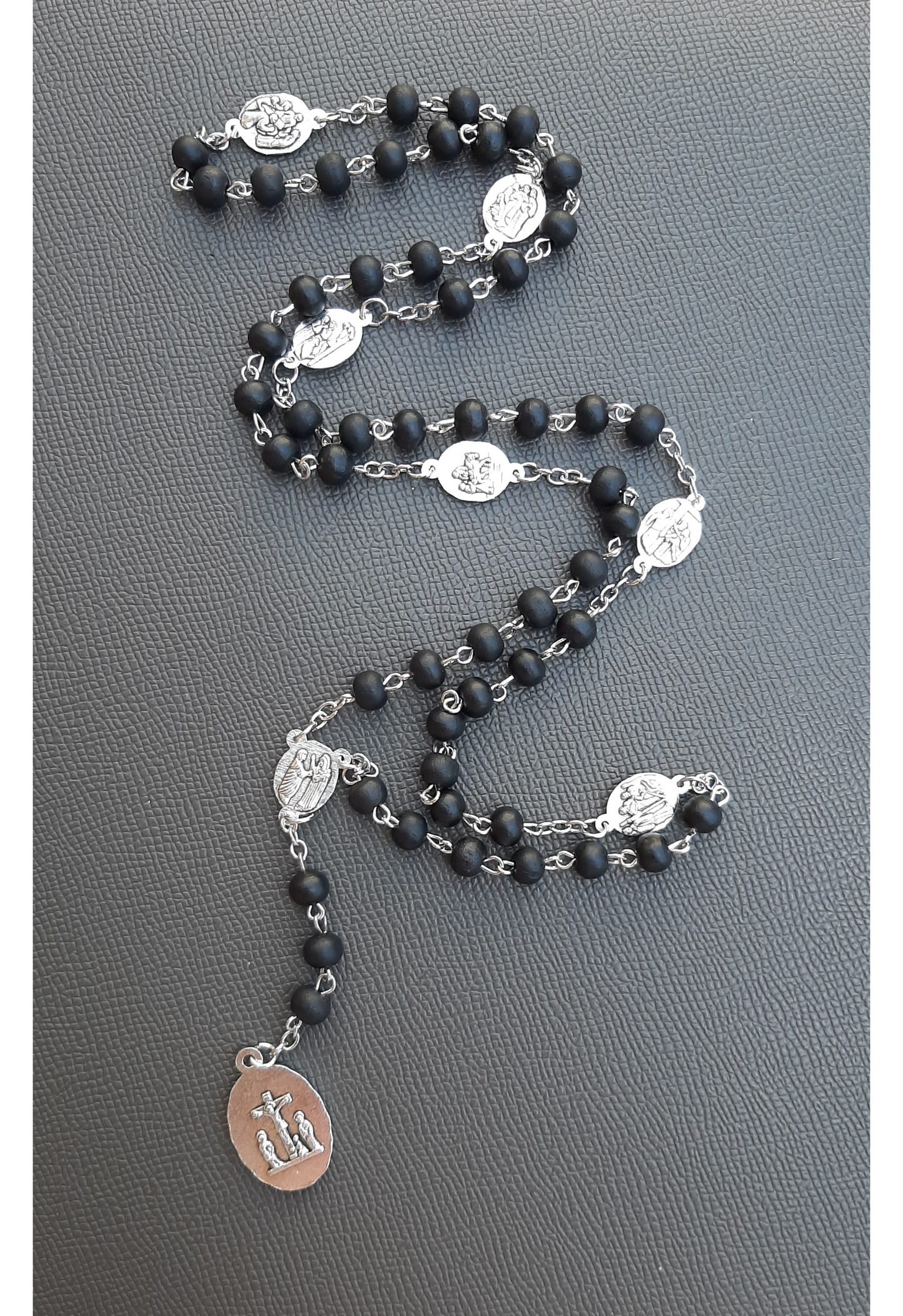 KaiaRie Seven Sorrows of Mary Rosary with Black Beads and Silver