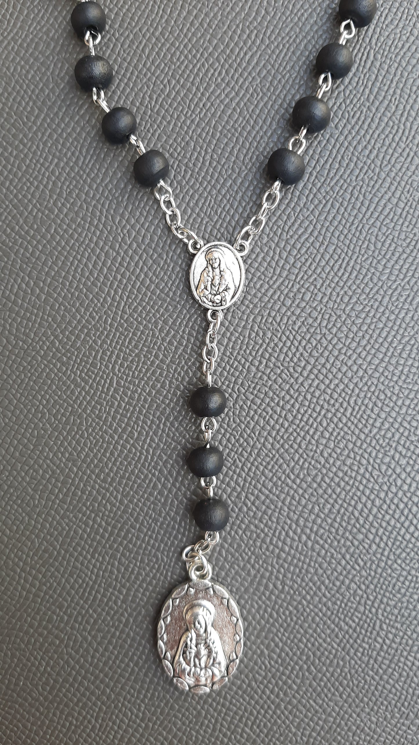 KaiaRie Seven Sorrows of Mary Rosary with Black Beads and Silver