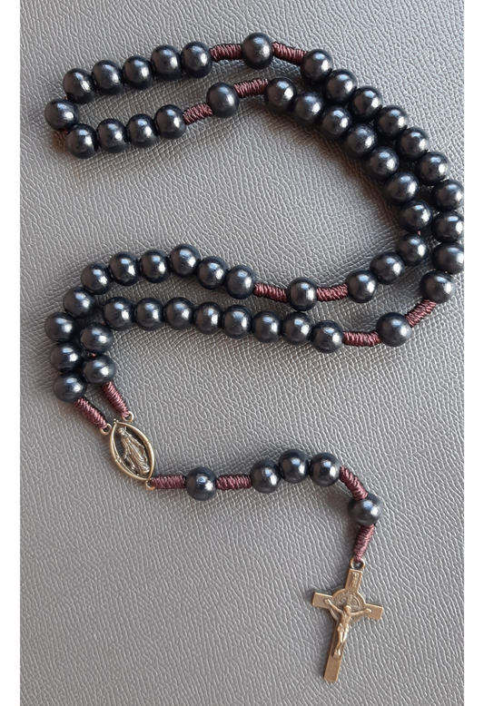 Kaiarie Virgin Mary Rosary with Black Wood Beads and Bronze