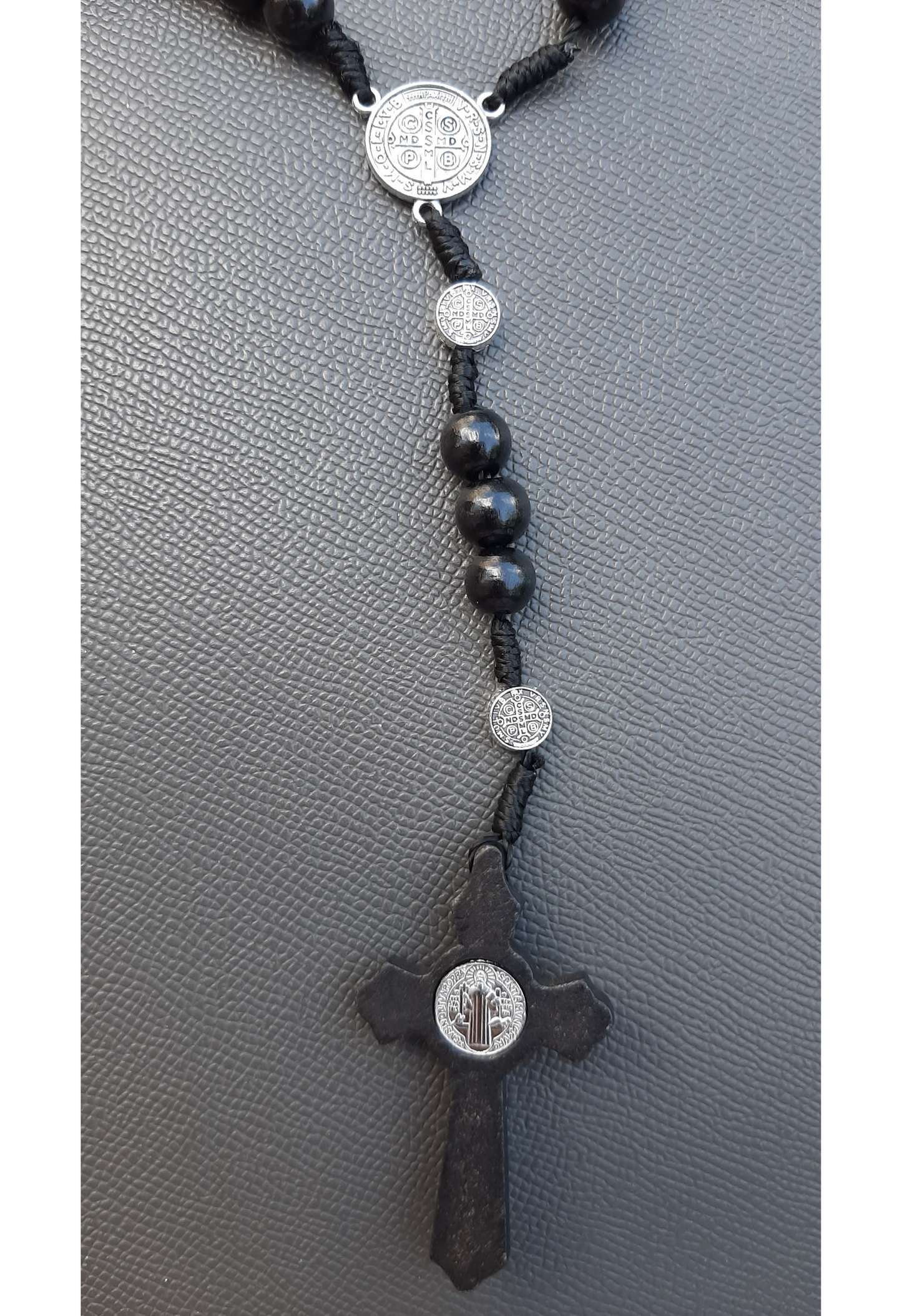 KaiaRie Saint Benedict Rosary with Black Wood Beads and Silver