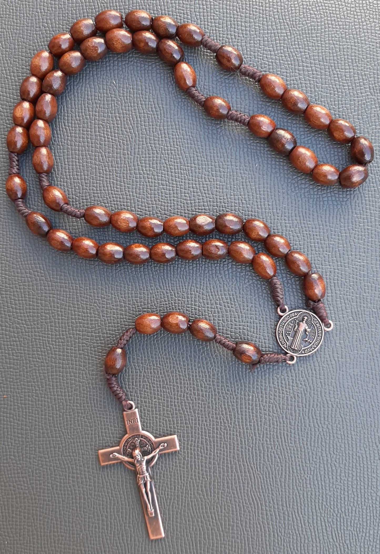 KaiaRie Saint Benedict Rosary with Dark Brown Beads and Bronze