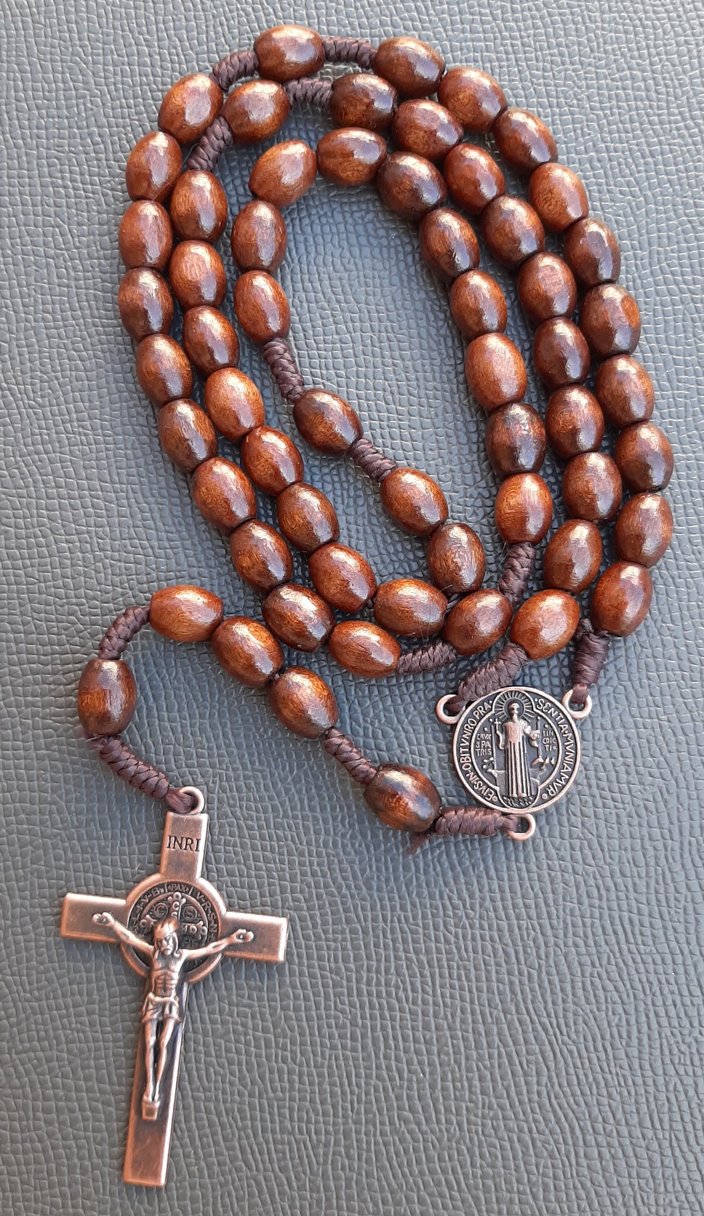 KaiaRie Saint Benedict Rosary with Dark Brown Beads and Bronze