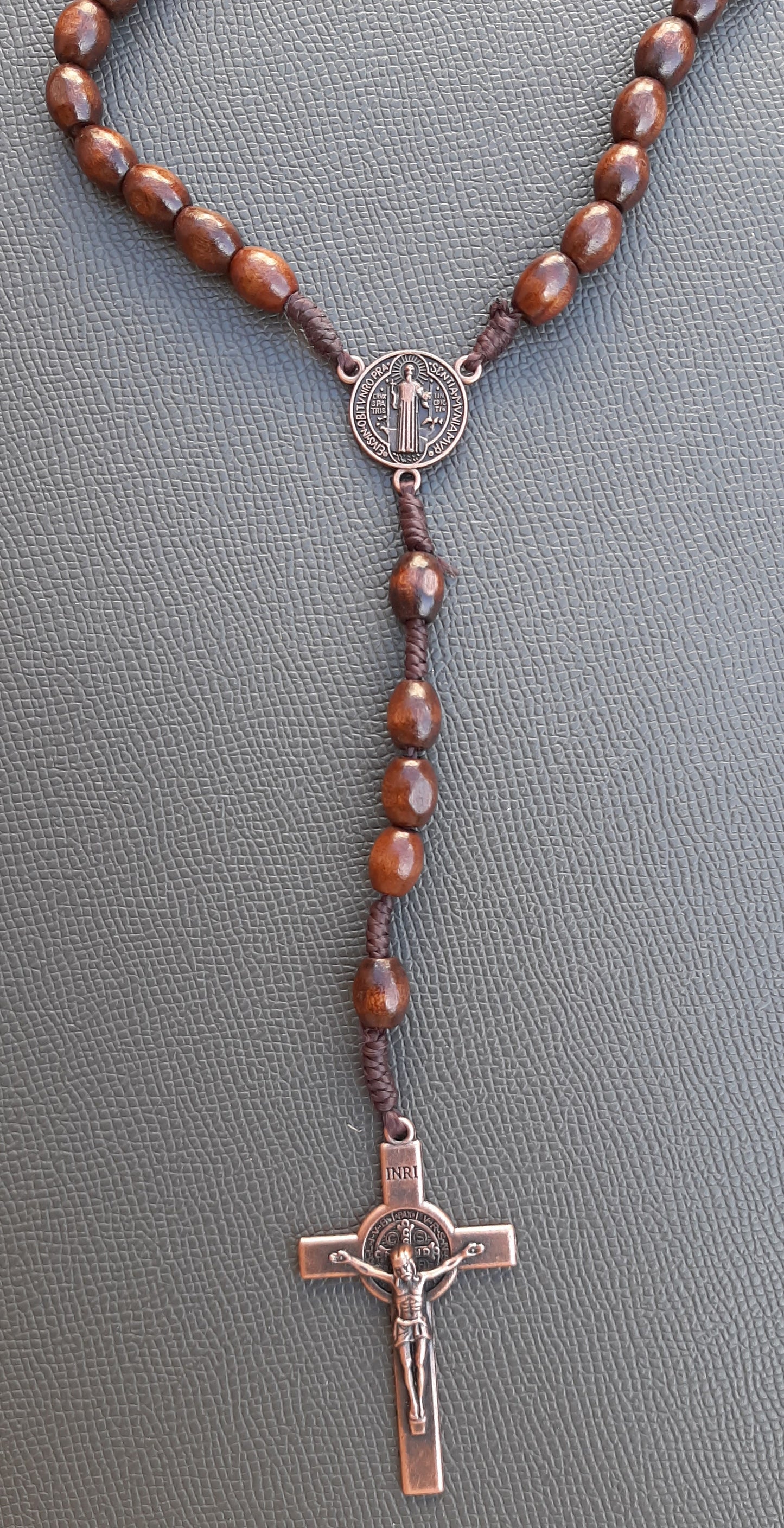 KaiaRie Saint Benedict Rosary with Dark Brown Beads and Bronze