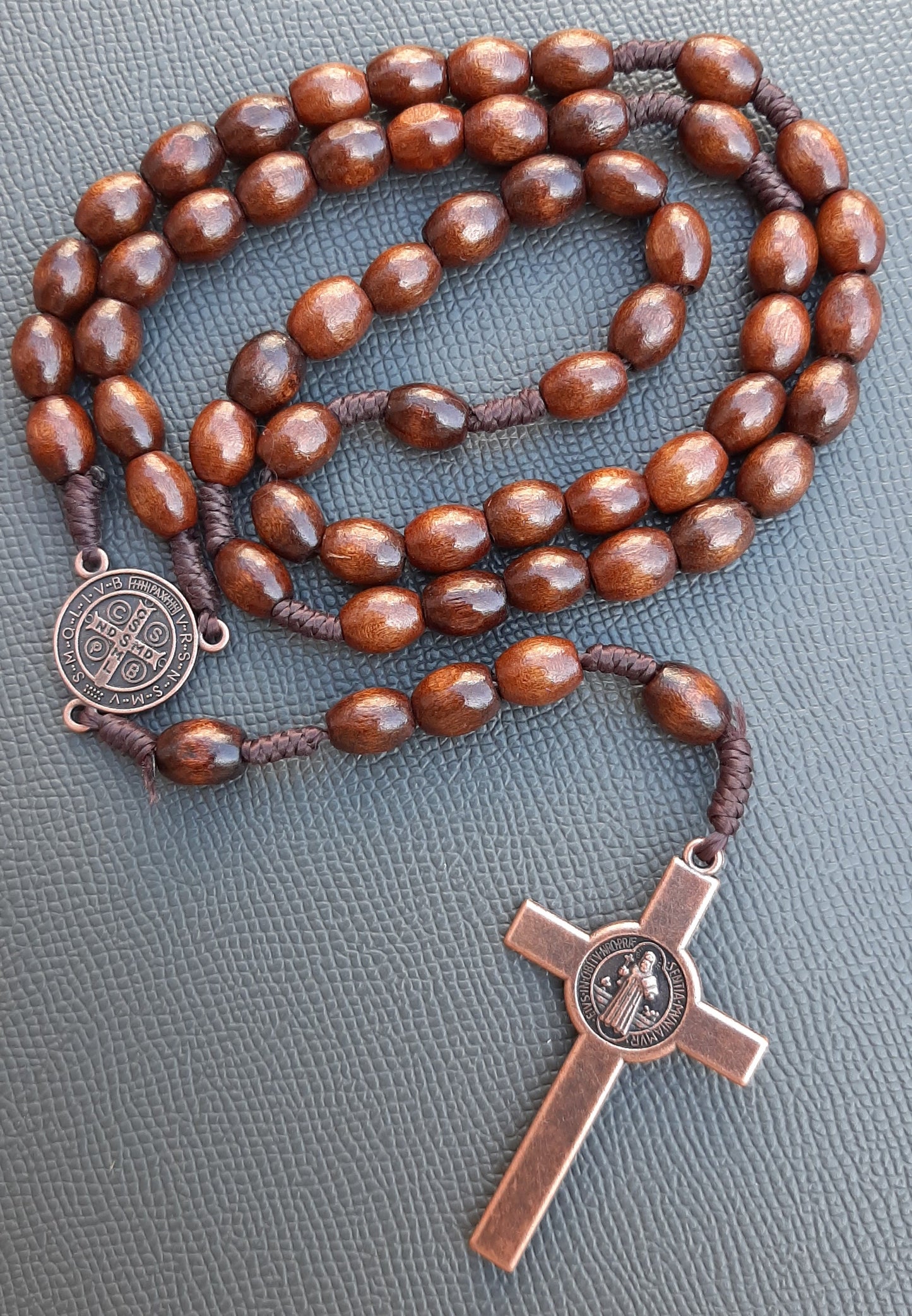 KaiaRie Saint Benedict Rosary with Dark Brown Beads and Bronze