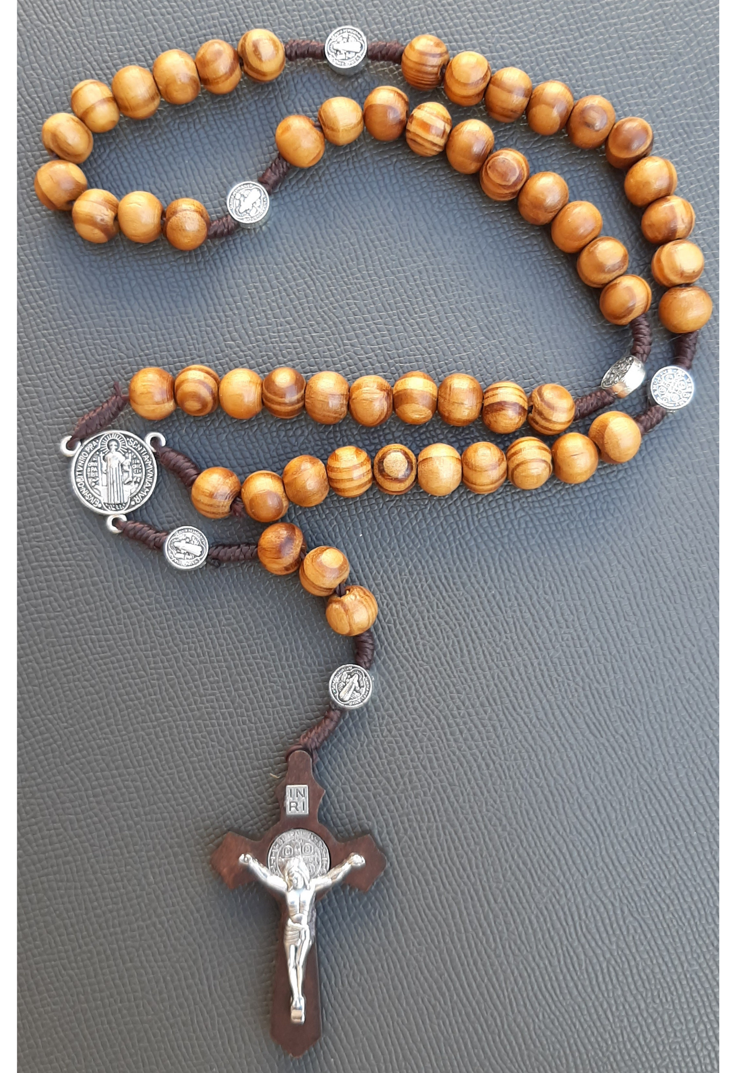 KaiaRie Saint Benedict Rosary with Olive Wood Beads and Silver