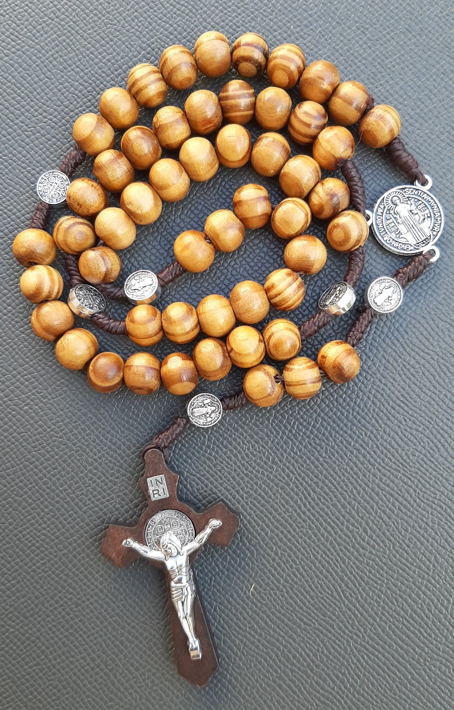 KaiaRie Saint Benedict Rosary with Olive Wood Beads and Silver