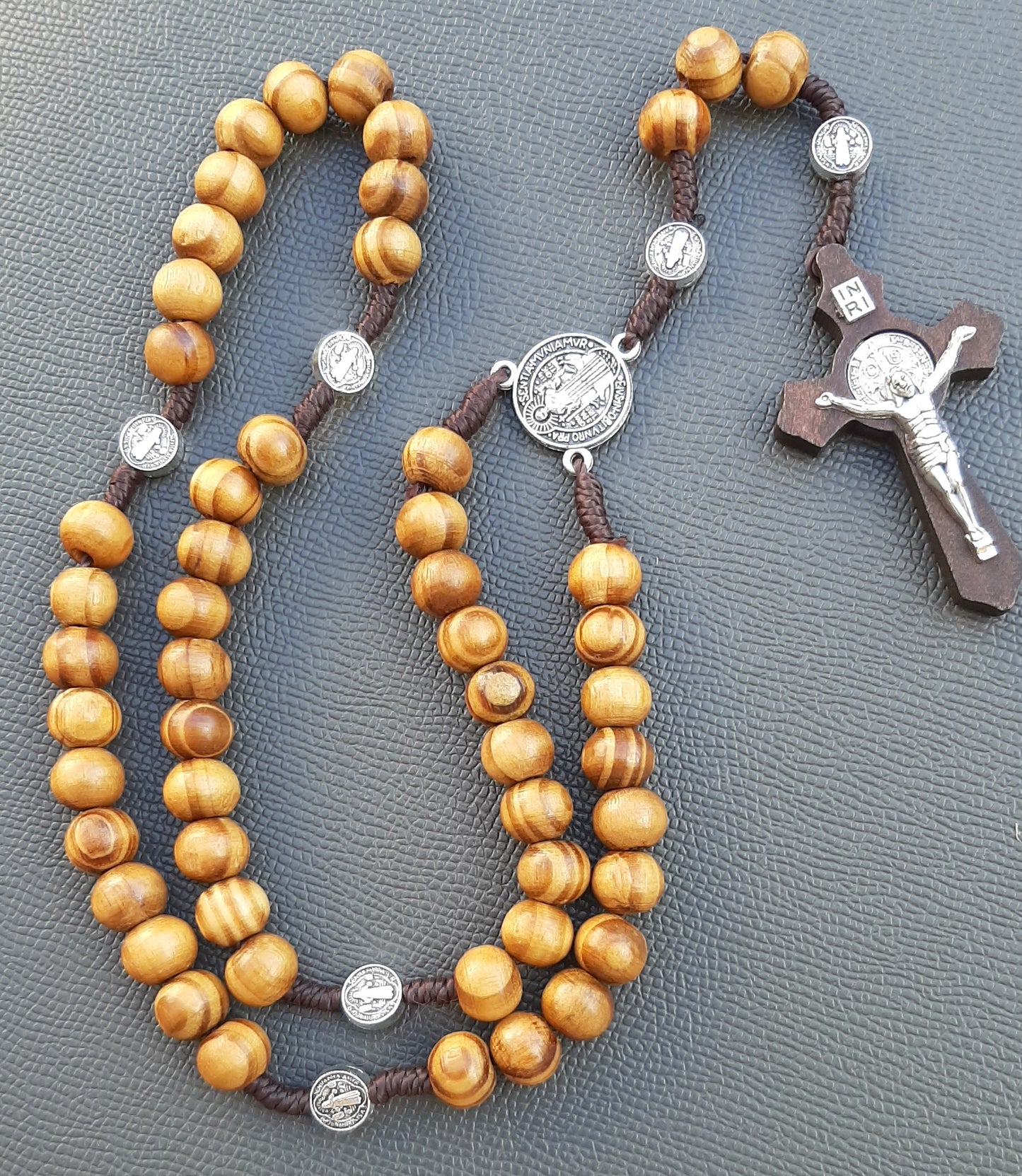 KaiaRie Saint Benedict Rosary with Olive Wood Beads and Silver