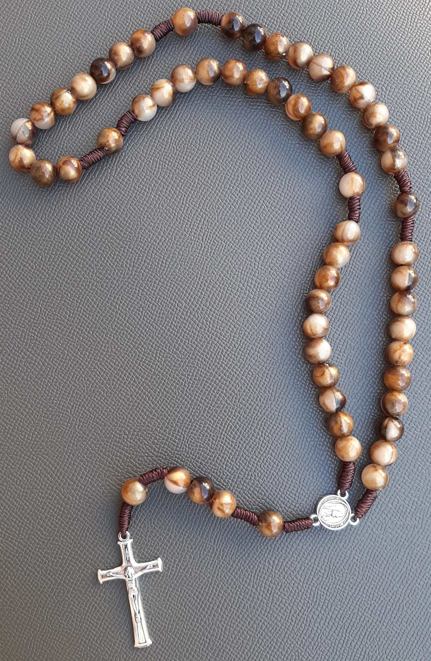 KaiaRie Our Lady of Fatima Rosary with Tiger Eye Beads and Silver